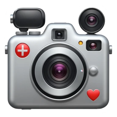 camera with a play symbol and a plus sign sticker