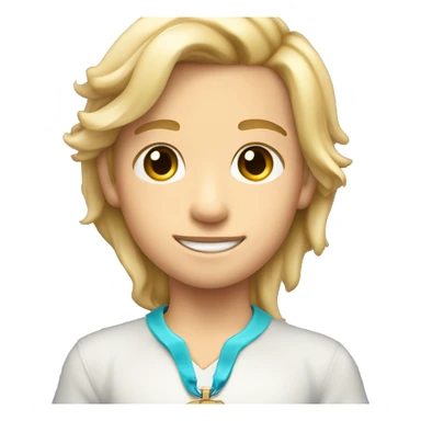 Full torso shot of Blonde hair brown eyes 4th grade boy wearing cross necklace holding dolphin sticker