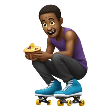 Greedy man eating food whilst skating on quads skates sticker
