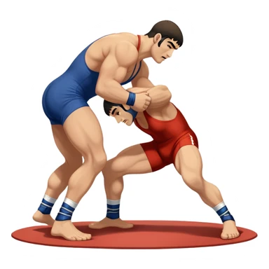 An icon showcasing two wrestlers engaged in a Greco-Roman wrestling match. The athletes are locked in a strong clinch, using their upper bodies to dominate. The background features a wrestling mat and traditional Greco-Roman elements. Transparent background. sticker