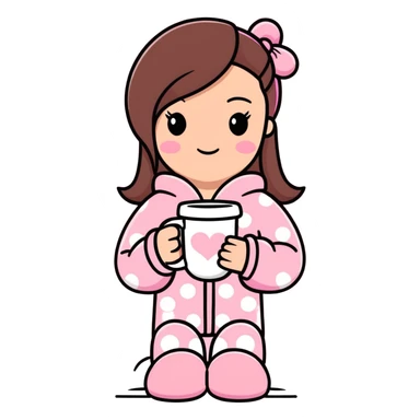 aesthetic Victoria's Secret pajama set, Ugg boots, holding hot chocolate with pink and white marshmallows, cozy and cute sticker