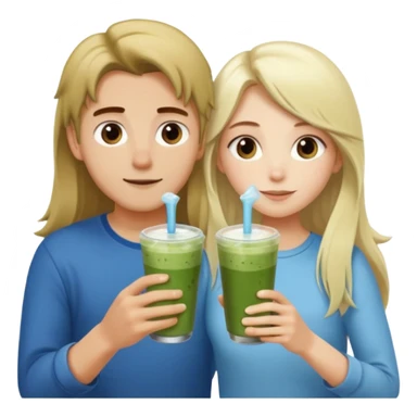 light blonde with long hair luxury girl and brown hair boy drinking ice matcha latte together sticker