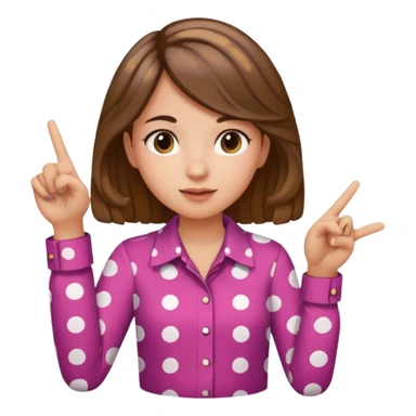 girl wearing a polka dots  shirt style, and poiting witgh her hand, her hair brown  sticker