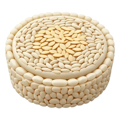 A round puffed rice cake, flat disc shape, light beige/off-white color, bumpy textured surface showing compressed puffed rice grains, crispy appearance, simple flat design, centered on transparent background. sticker