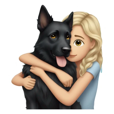 balayage girl with blue eyes cuddled with a black German shepherd  sticker