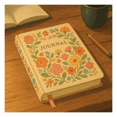 floral journal on a wooden desk sticker