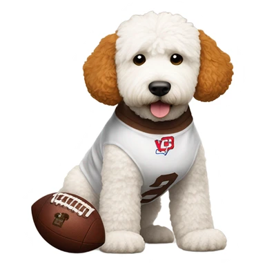White Goldendoodle as a Cleveland Brown Football player sticker