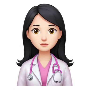 Long black hair female doctor in pink undershirt white coat over pink stethoscope  sticker