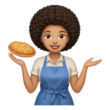 Mujer curvy afro, con vestimenta cómoda y delantal, con sonrisa contagiosa y dando la bienvenida  sticker