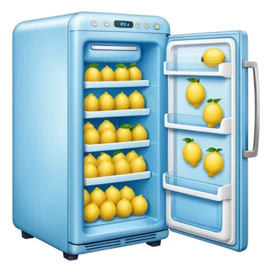 a blue refrigerator full of lemons sticker