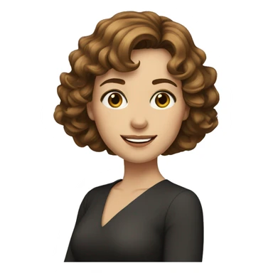 A white woman in her 30s with wavy shoulder length brown hair, bangs, hazel eyes sticker