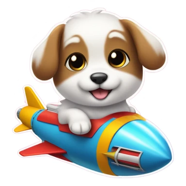 Puppy on rocket ship  sticker