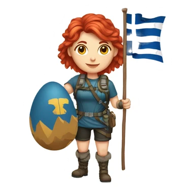 female mountaineer red hair with easter egg and greek flag  sticker