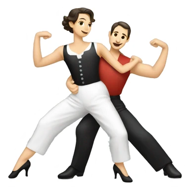 Tango dancers in a tango pose, the man is wearing a referee outfit sticker