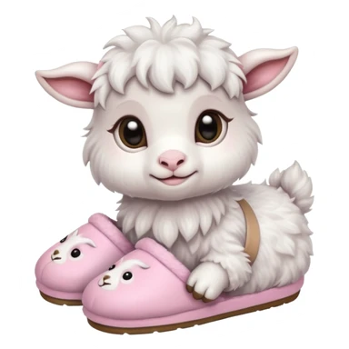 a baby goat emoji wearing pastel pink chunky slippers sticker