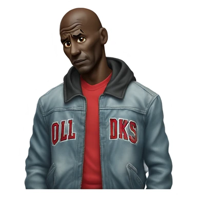 Michael Jordan in a jacket holds his head and is sad photorealistic serious sticker