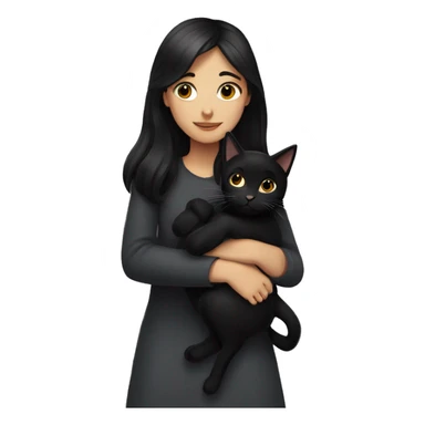 dark haired girl hugging black cat sticker