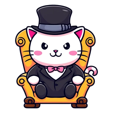 adorable pink cat mafia boss sitting on throne sticker
