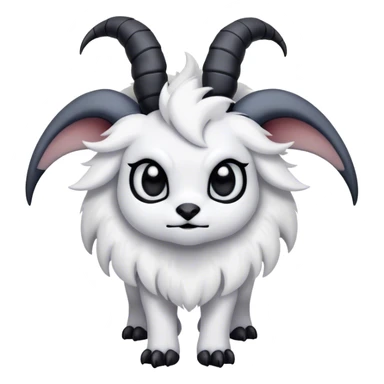 Absol, black thick horns, black long tail, black eyes, white fur, black claws, cute big eyes, adorable  sticker