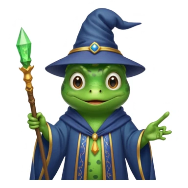 A smart frog in a hat and robes holds a pointer and with a smart face points out the mistake sticker