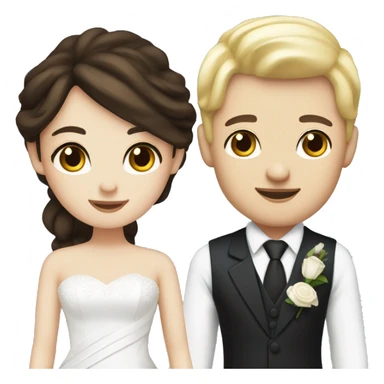 Wedding couple, groom white skin with dark brown hair and brown eyes, bride with white skin blonde hair and blue eyes sticker