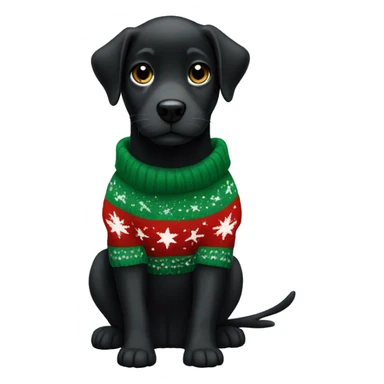 Christmas black puppy in sweater green star  sticker