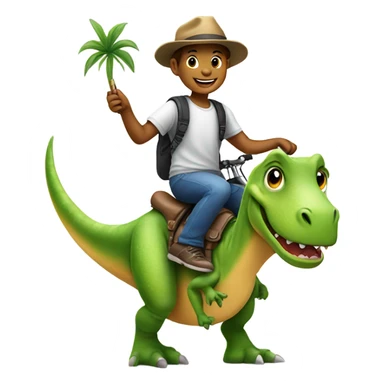 smiling boy in hat selfie riding dinosaur sticker