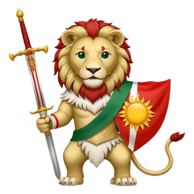 Make flag with three color, upper color should be green and middle be white and in down should be red, and add a lion with a sword on his hand and a sun in his back in the middle of flag in white color. sticker