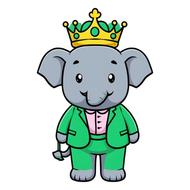 Babar the elephant king with crown and green suit sticker