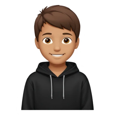 emoji of a teenage boy, short brown hair, wearing a hoodie, smiling sticker