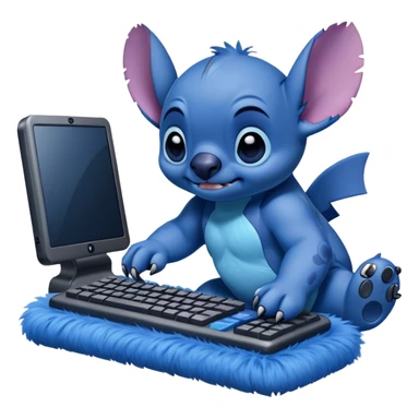 Stitch playing Computer Games  sticker