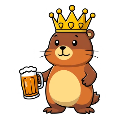 beaver with a crown on her head and a glass of beer in her hands sticker