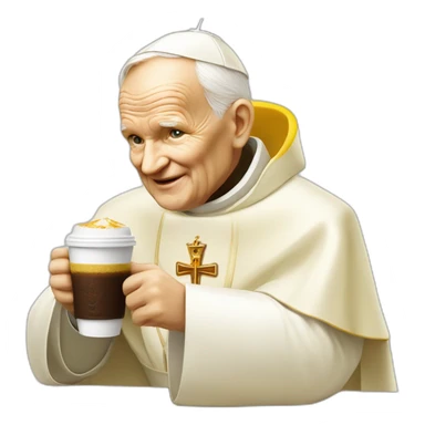 yellow pope John Paul II drinking cofee sticker