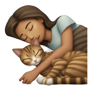 Brunette girl sleeping with a brown tabby cat sticker