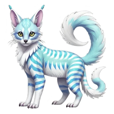 Colorful dark tropical feathery tribal pale light fruity pastel white glorious iridescent divine exotic cute albino neon vibrant spooky evil zigzagged cool beautiful beautiful fantasy-caracal-civet-genet-sergal-vernid-Gryphon-Cacomistle-Trico-oncilla-animal-Fakémon-hybrid-fursona (full body) sticker