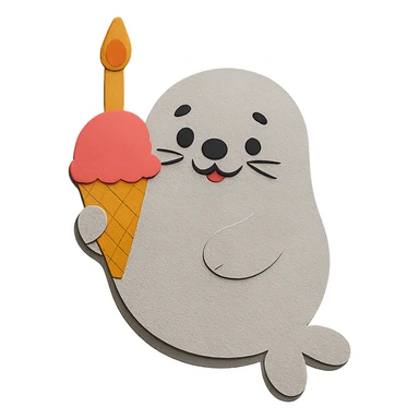 Make the background transparent, keeping the chubby seal with confetti in paper-craft style unchanged. sticker