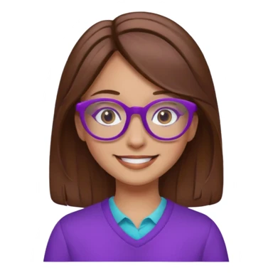 a girl with brown hair that is long and wears purple glasses sticker