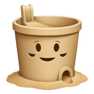 Bucket-shaped sand castle, made with an upside-down pail mold sticker