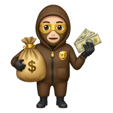 Robber emoji holding a 💰 wearing a mask that is made of robber suit without showing his hand the 💰 need to be in the left sticker