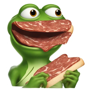 heart eyes emoji but as pepe the frog eating a salami sticker