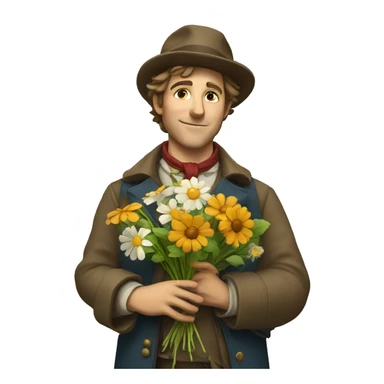 artful dodger holds various flowers sticker