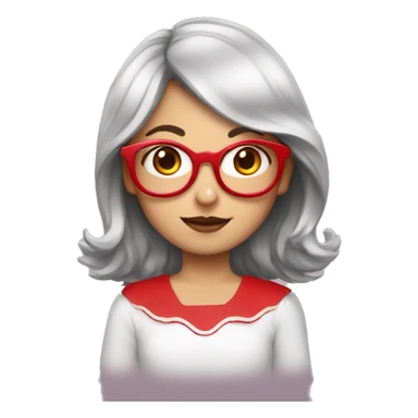 Emoji niña alta, con tres orejas, pelo rojo y corto y con gafas sticker