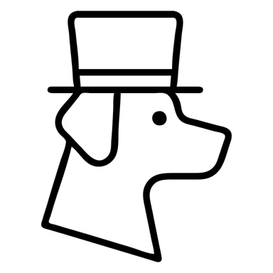 dog wearing a tophat, outlined icon style sticker