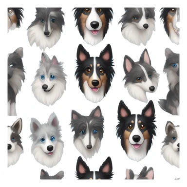  Black spotted brindle fluffy collie husky lurcher fox blue eyes fluffy ears and holographic harness running sticker