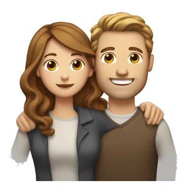 A white woman with brown wavy hair hugging a white man with brown straight hair sticker