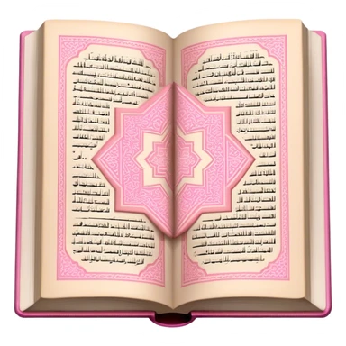 Quran like an emoji, keep it open but keep the theme beige and pink make sure its fully open and also make sure that its just words in the open Qur'an. sticker