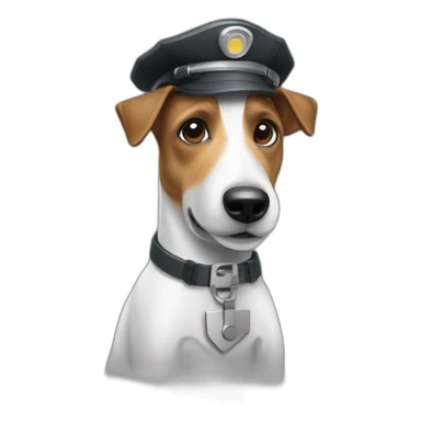a jack russell terrier dog who works as a switchman and wears a bulletproof vest sticker