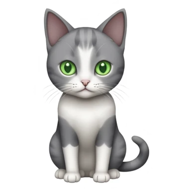 full body small short hair dark grey and white cat with green eyes sticker