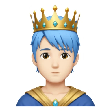 An anime man with blue hair and crown sticker