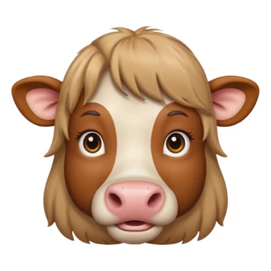 Make a cute brown cow with a light brown wig and brown eyes sticker
